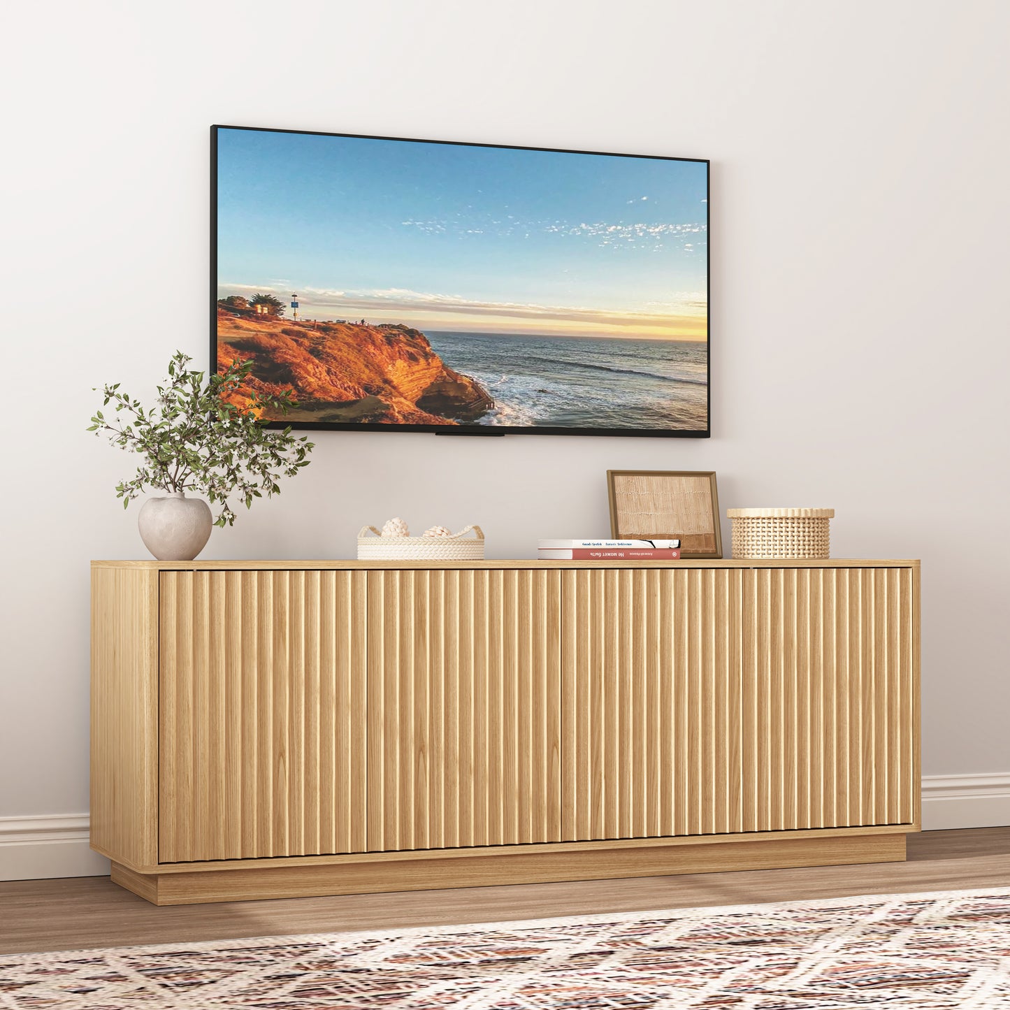 Natural Buffet Cabinet with Storage - 62.99" Sideboard & Shelves