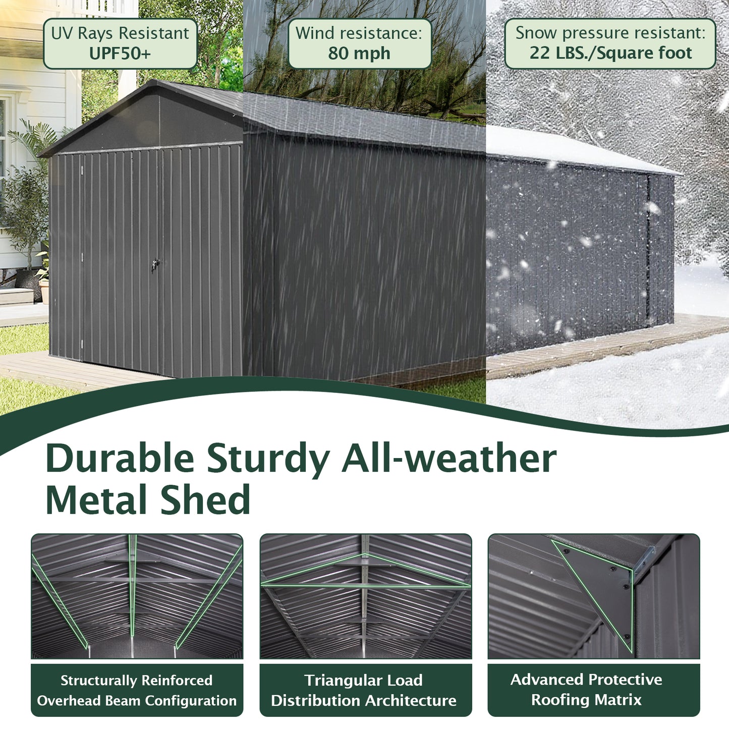 12x15FT Outdoor Metal Garage Shed, Extra Large Carport With Lockable