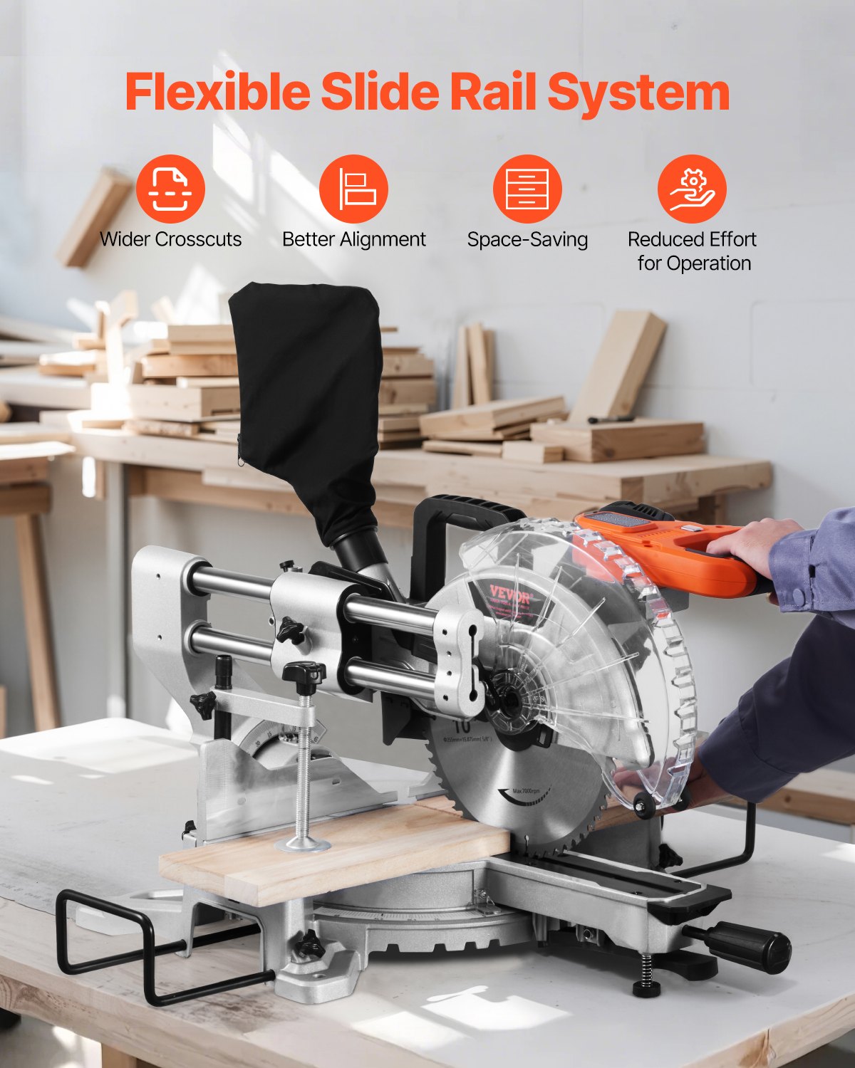 10-Inch Sliding Compound Miter Saw with LED Guide, 15 Amp Corded, Double Bevel, Metallic