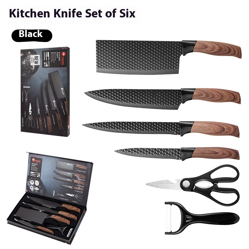 Six-Piece Stainless Steel Kitchen Knife Set with Diamond Finish - Modern Design