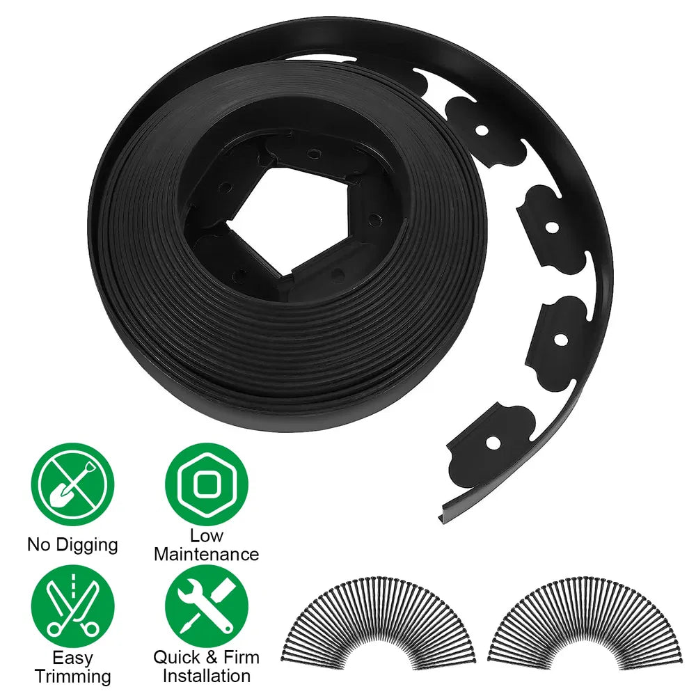 No-Dig Garden Edging Kit with Stakes, Flexible Landscape Border 32.8FT-100FT