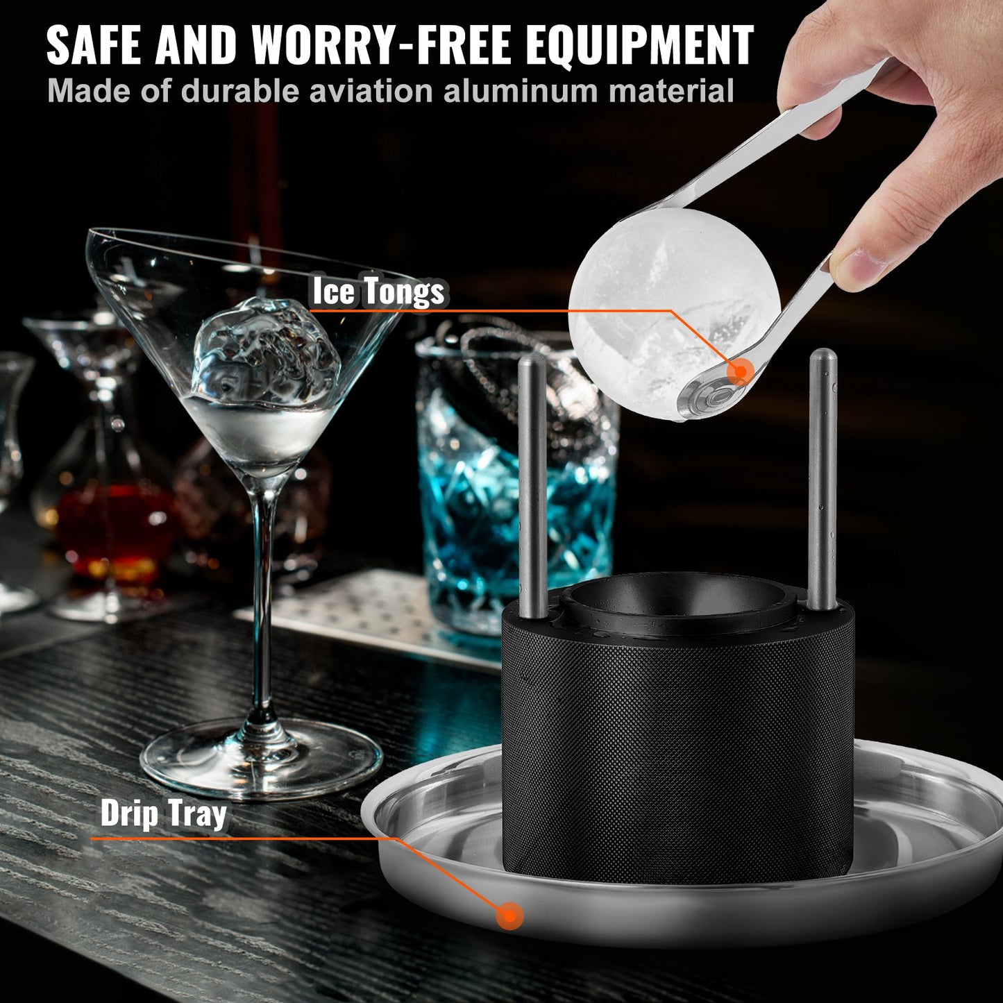 Ice Ball Maker - 2.4-Inch Press Kit with Tong & Tray - Black