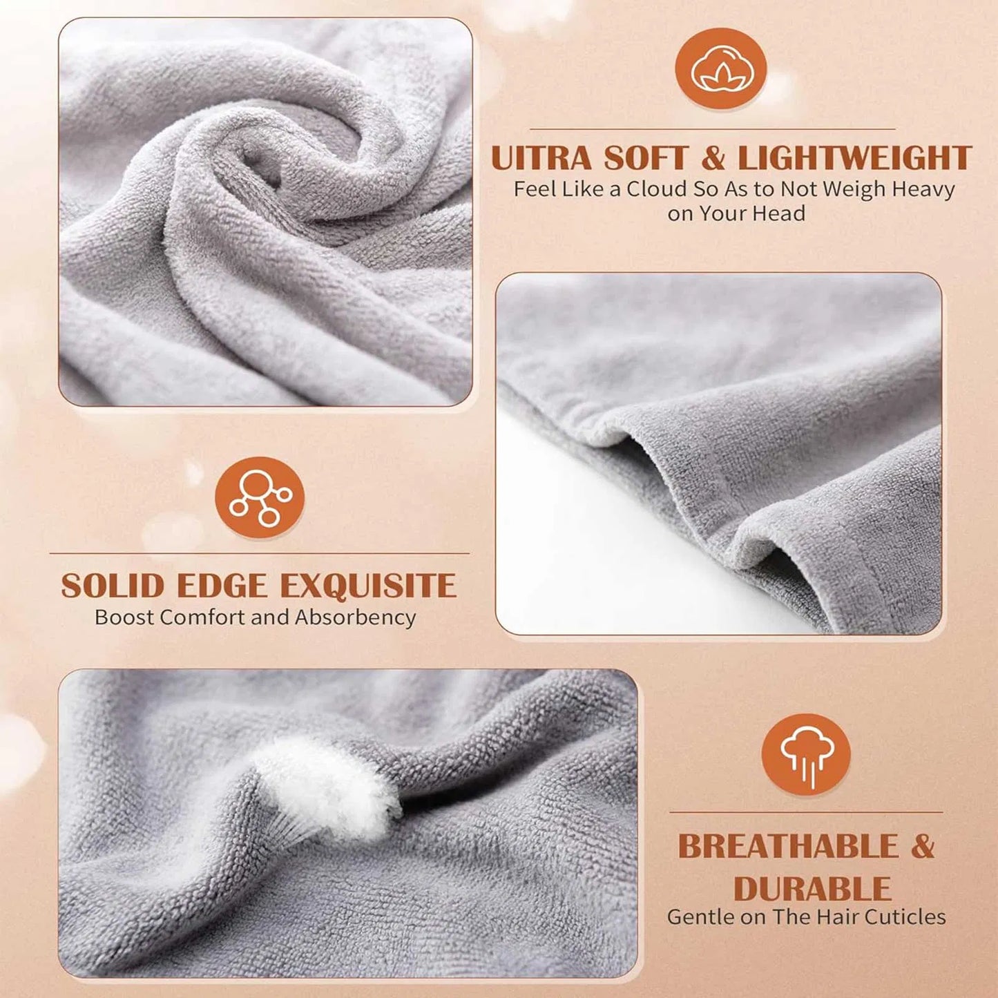 Ultra Absorbent Microfiber Hair Towel Wraps - 3 Pack
