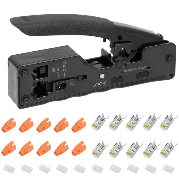 Multifunction RJ45 Crimping Tool with Wire Stripping and Cutting for Cat5e, Cat6, Cat7 Networks