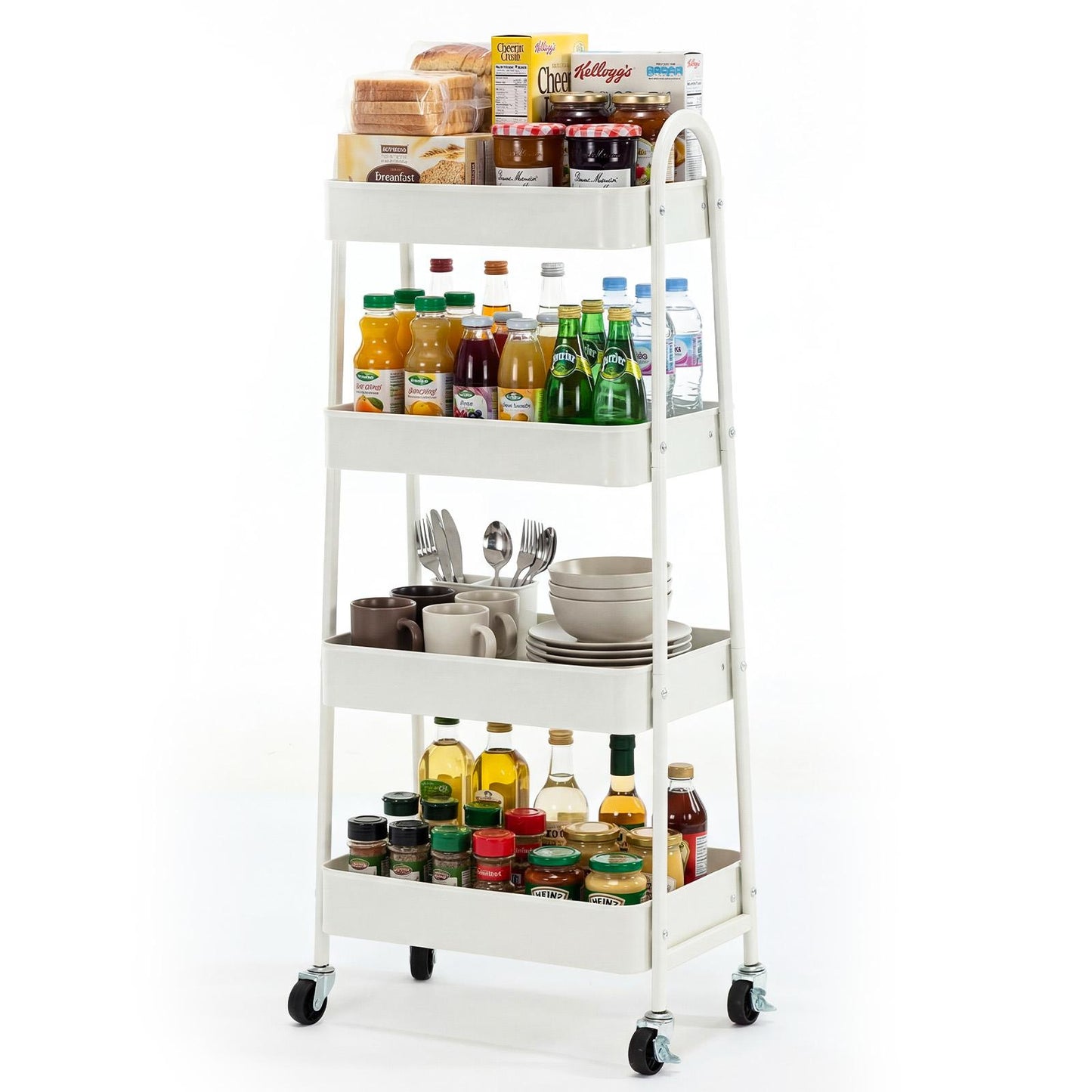 Four-Layer Metal Mobile Trolley with Lockable Casters
