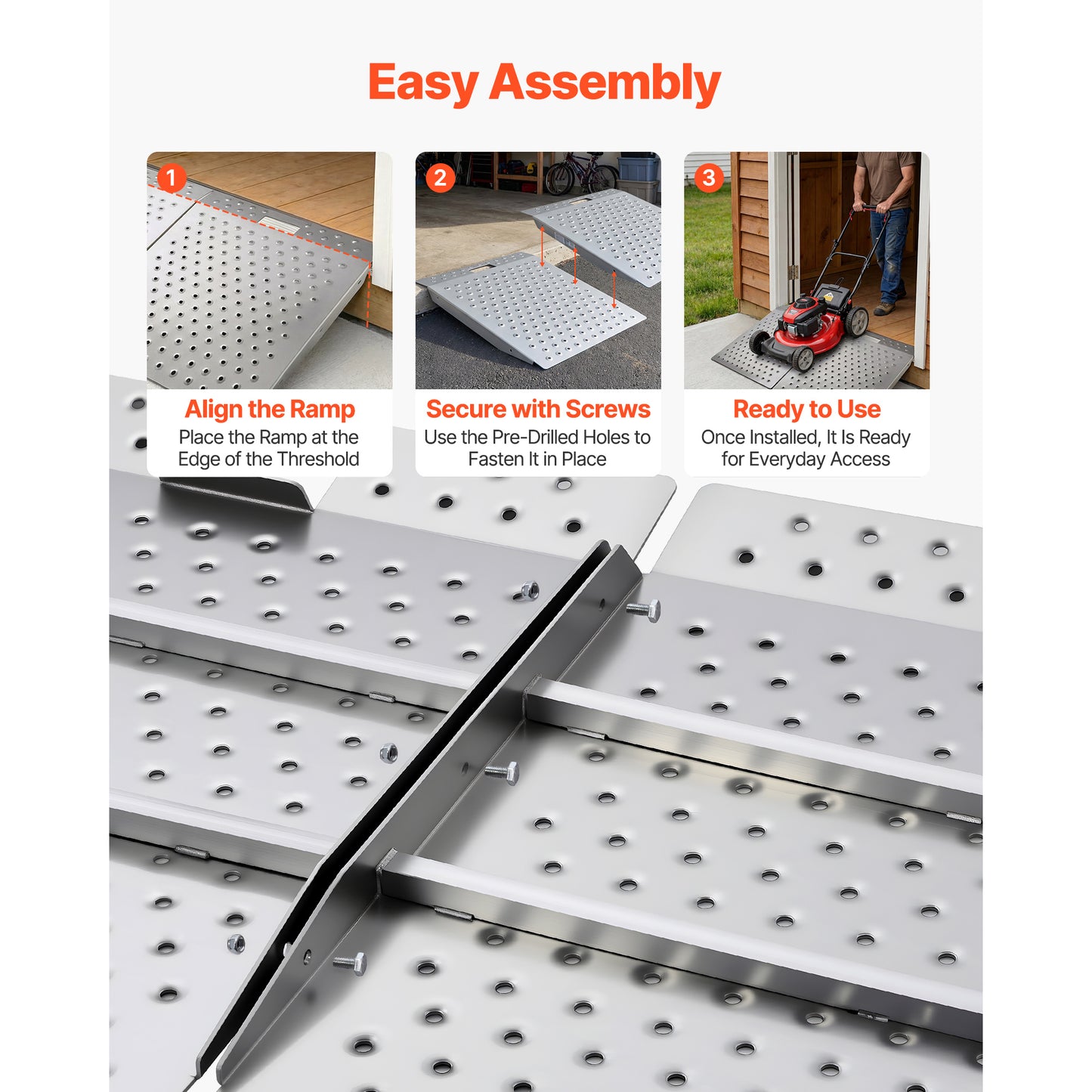 Aluminum Wheelchair Door Ramp 29.5x24.3 Inches Non-Slip Threshold Platform 750 Lb Capacity