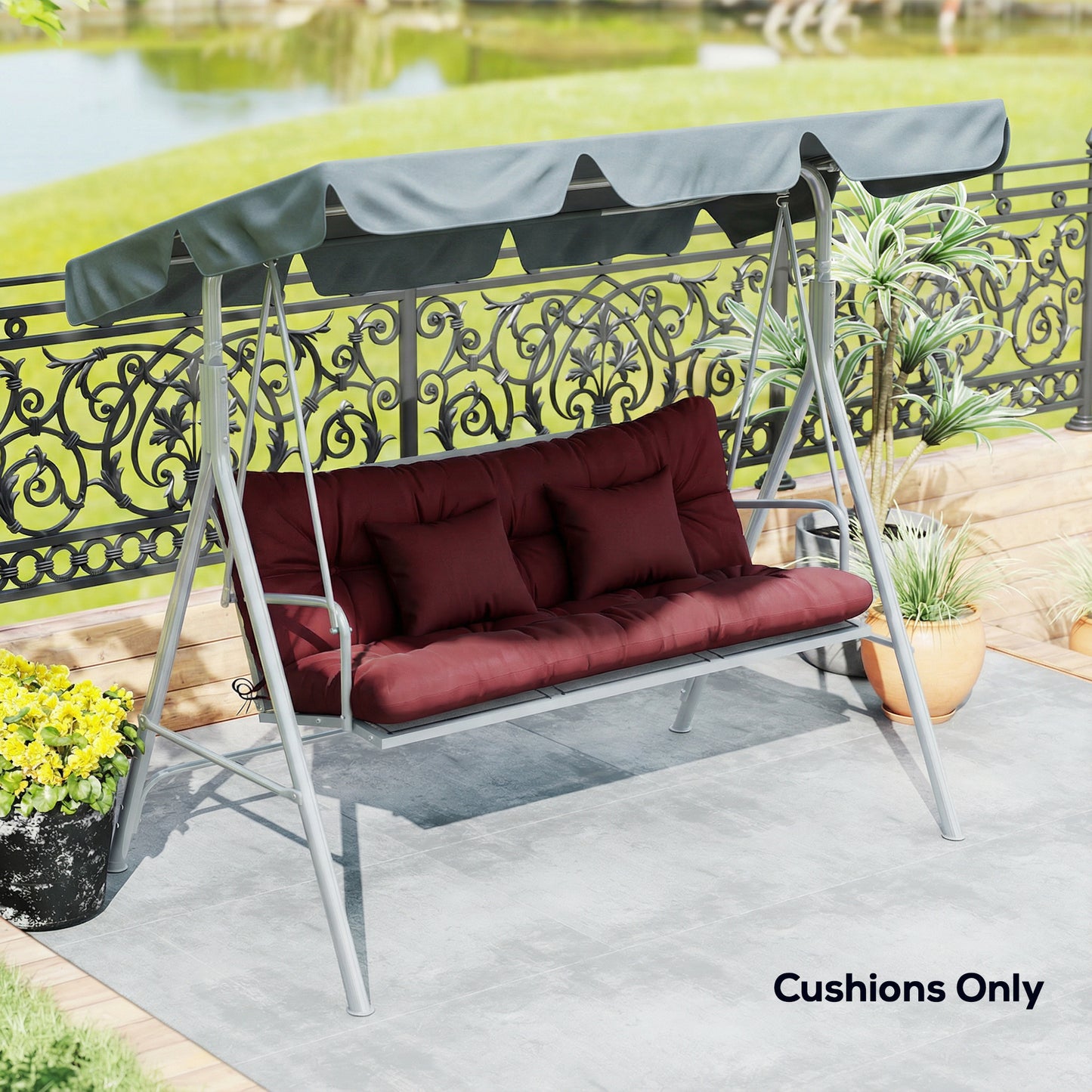 4-Piece Outdoor Bench Cushion Set with Pillows - Wine Red