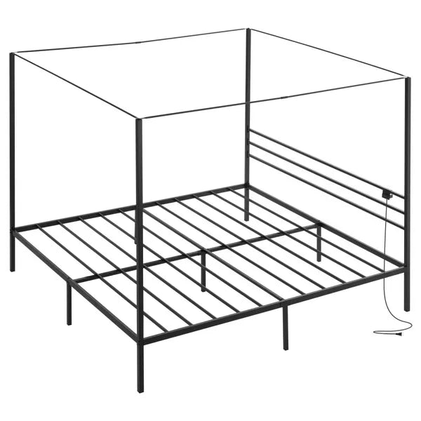 Sturdy Canopy Bed Frame with Storage Space - Metal Design