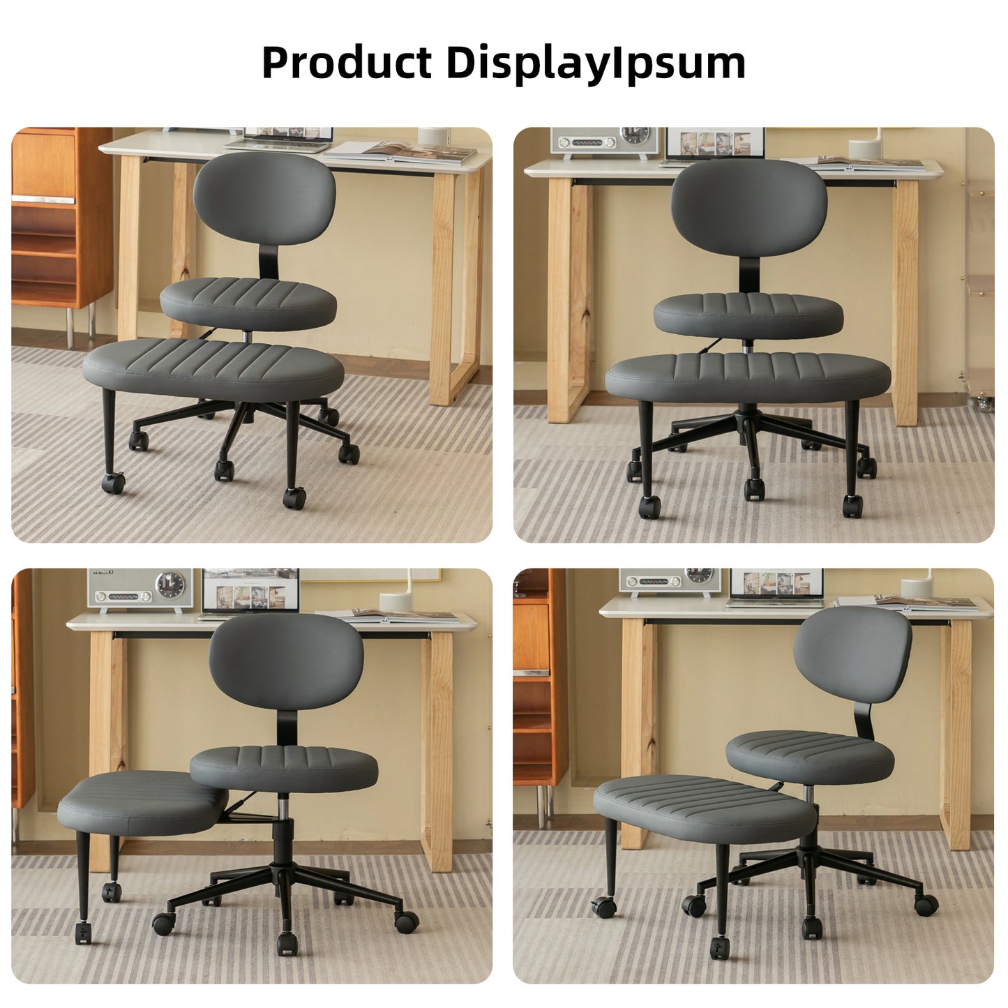 Ergonomic Cross Legged Office Chair with Back Support - Grey
