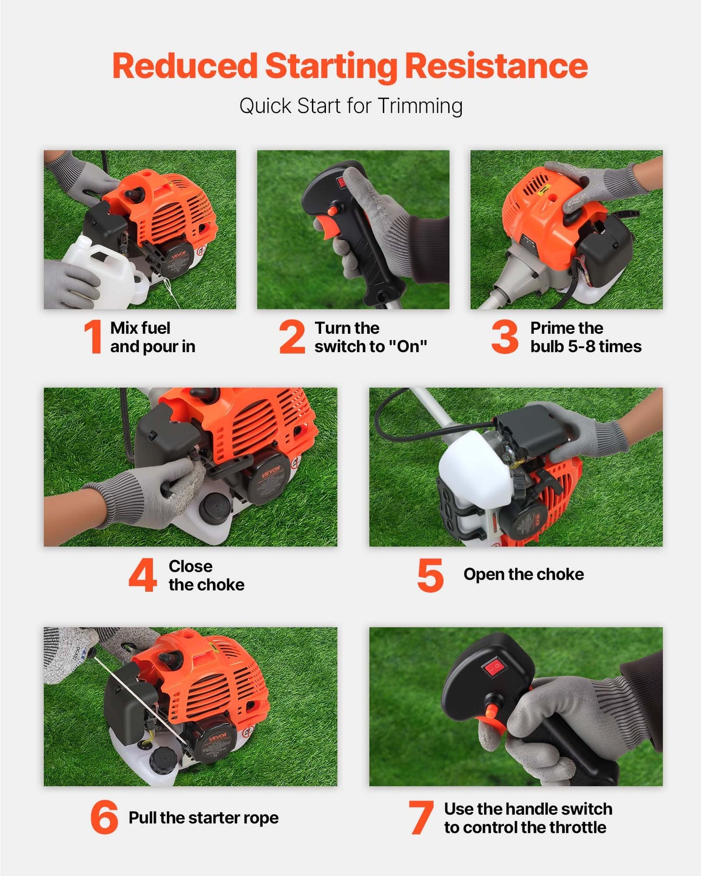 Gas-Powered 52cc 2-Stroke Cordless Weed Eater with Blade & Edger, 17" Lawn Trimmer