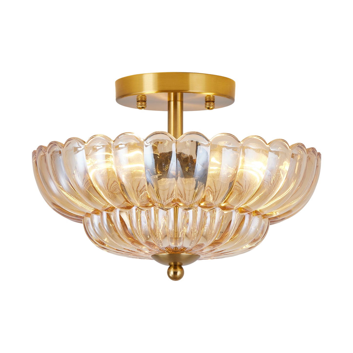 11.8 Inch Semi Flush Mount Ceiling Light with Flower Glass - Vintage Indoor Fixture