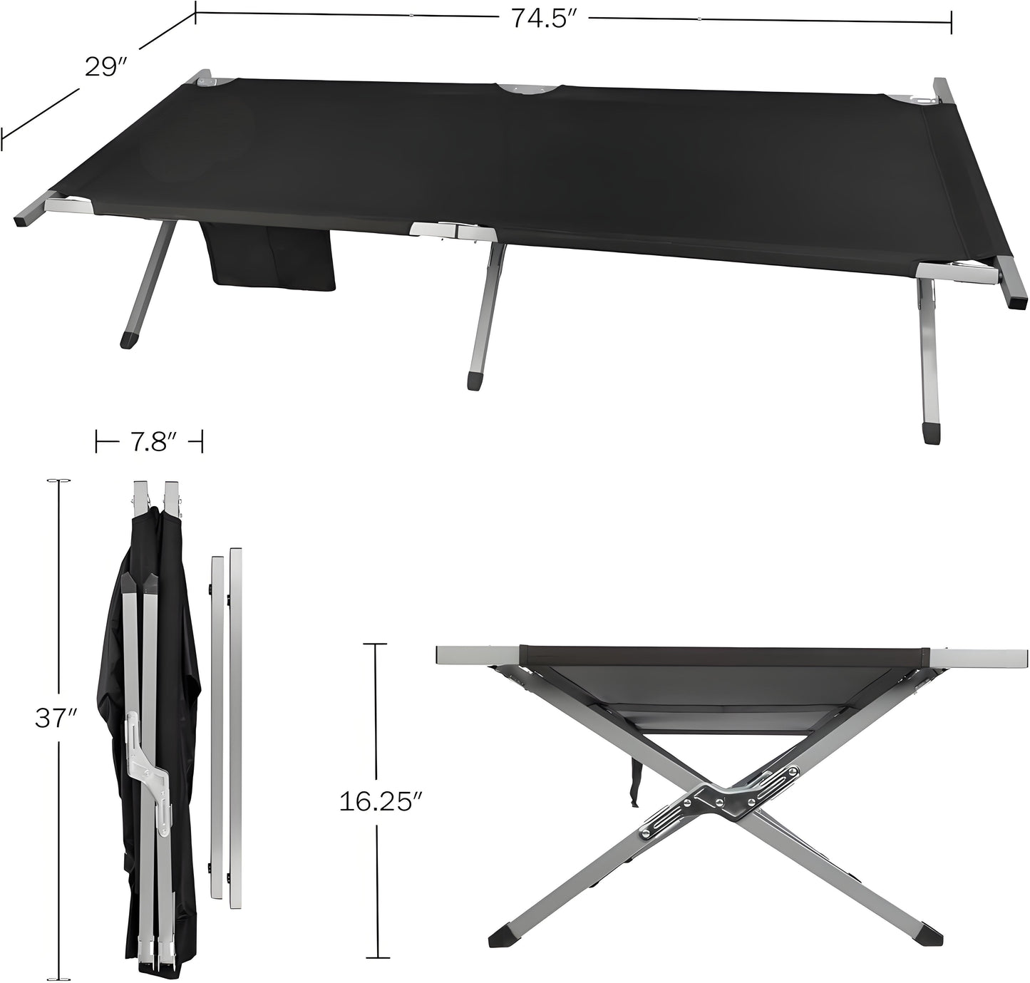 Portable Folding Camping Cot with Carry Bag - Lightweight Black