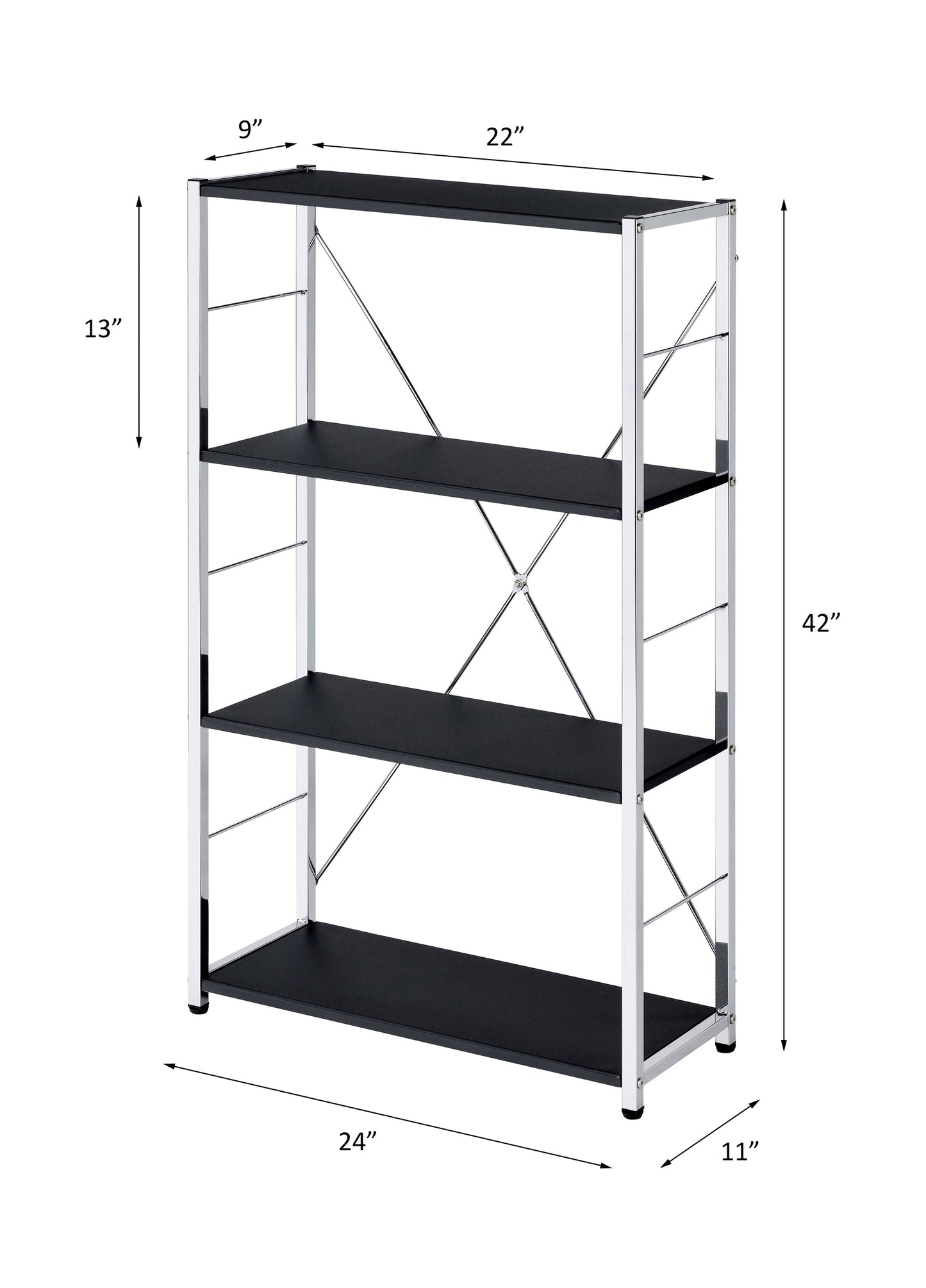 Black & Chrome Finish Bookshelf - Metal & Synthetic Wood