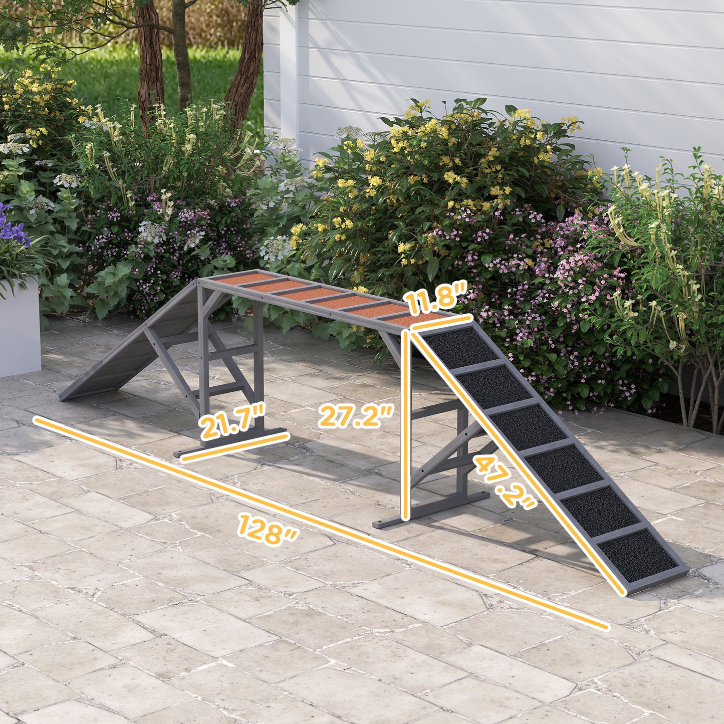 Dog Agility Ramp with Safety Bar & Non-Slip Surface - Outdoor Pet Training Equipment