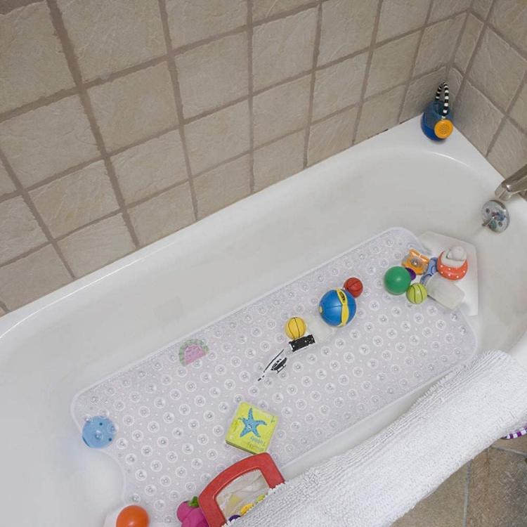 Extra Large Non Slip Shower and Bath Safety Mat 40x16 Inch with Suction Cups, Drain Holes, Machine Washable, Clear