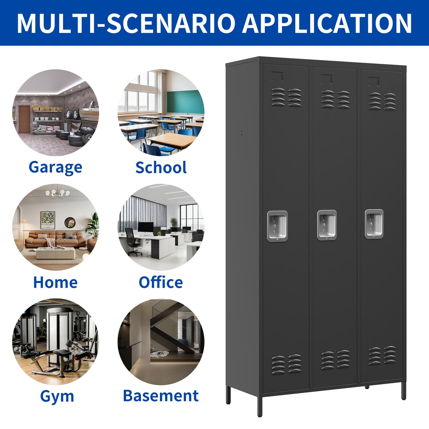 3 Door 72 H Metal Lockers With Lock For Employees,Storage Locker