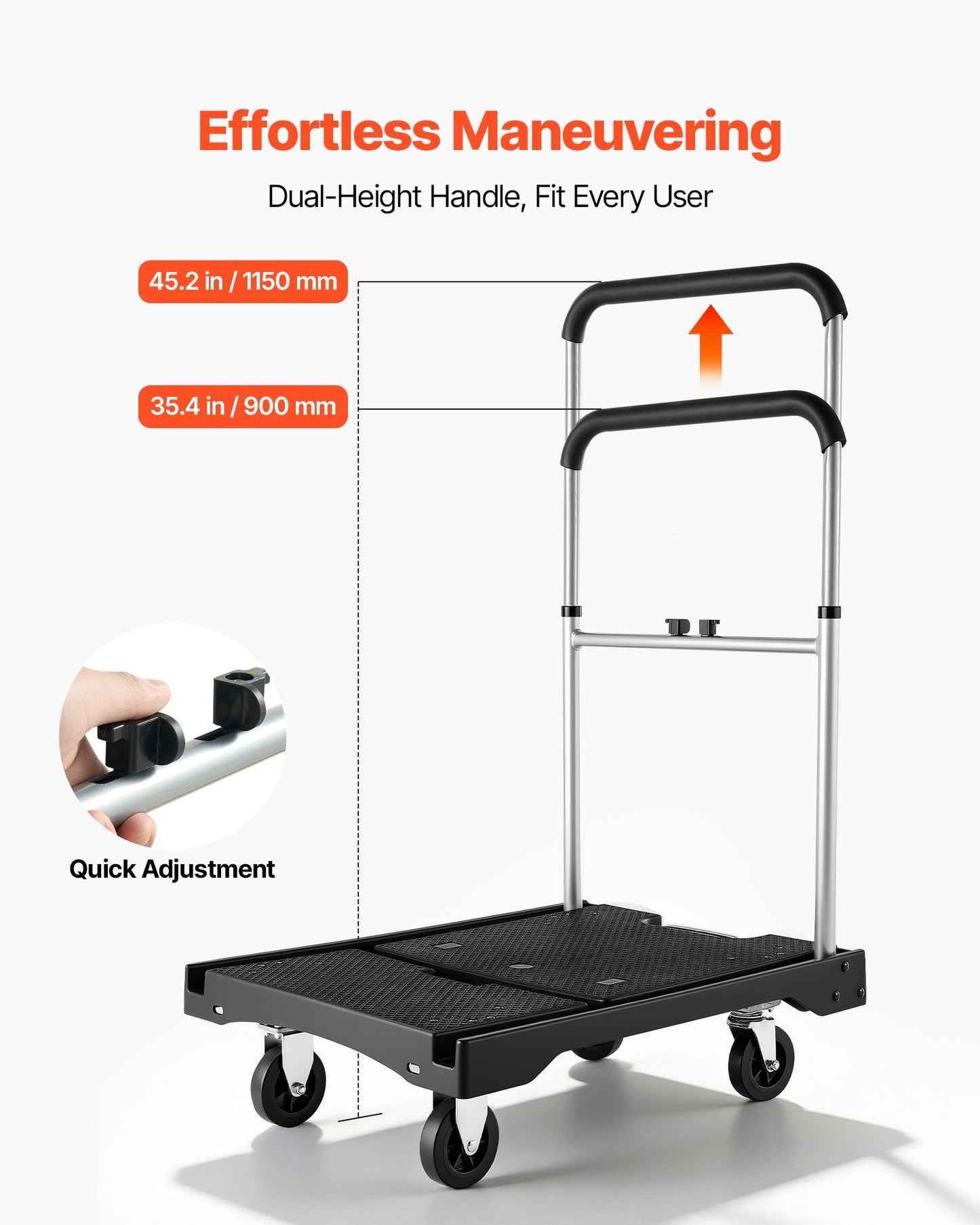 Foldable Moving Dolly Cart 330 Lb Capacity with Swivel Wheels & Adjustable Handle