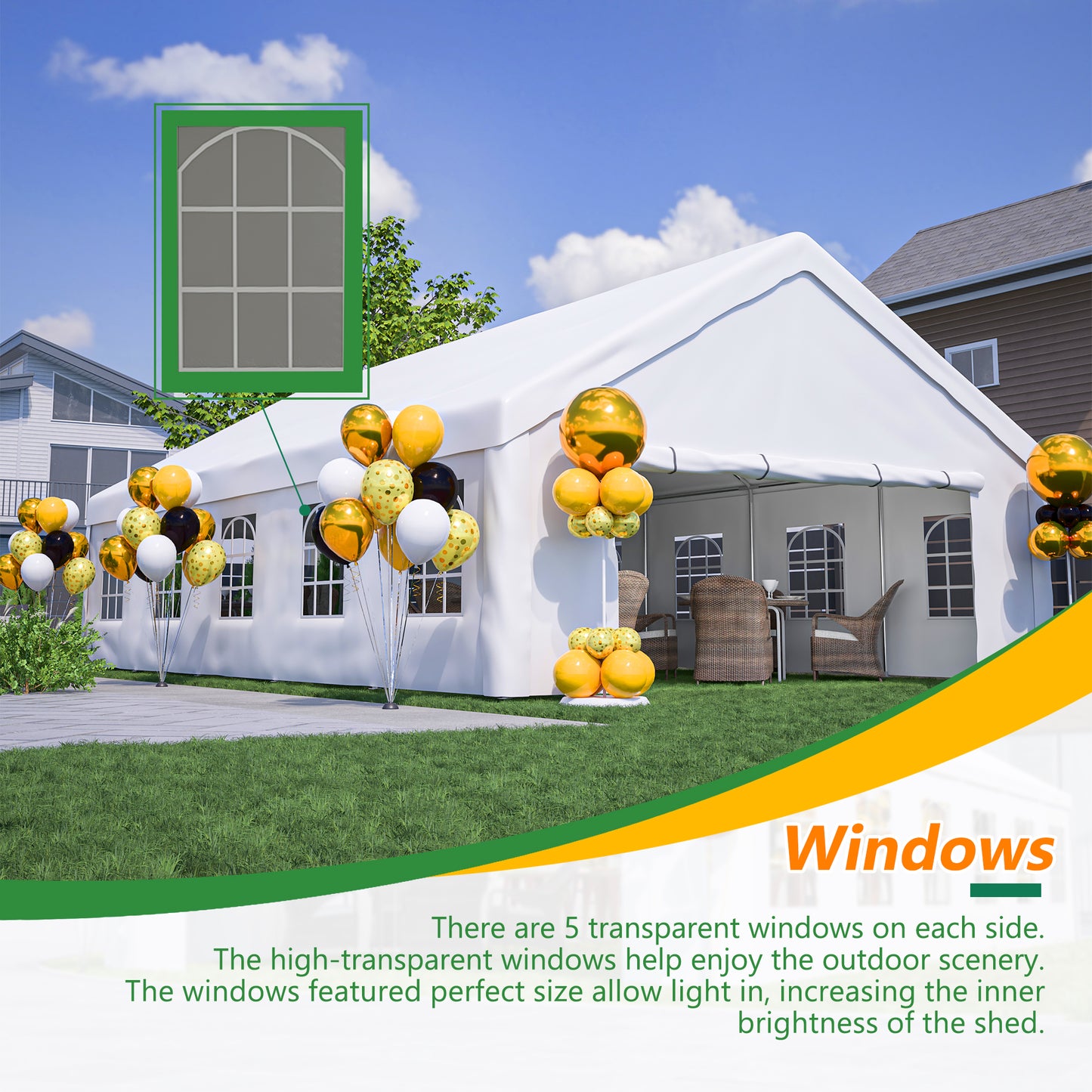 20x32 FT Party Tent With 3 Storage Bags & Removable Sidewalls,