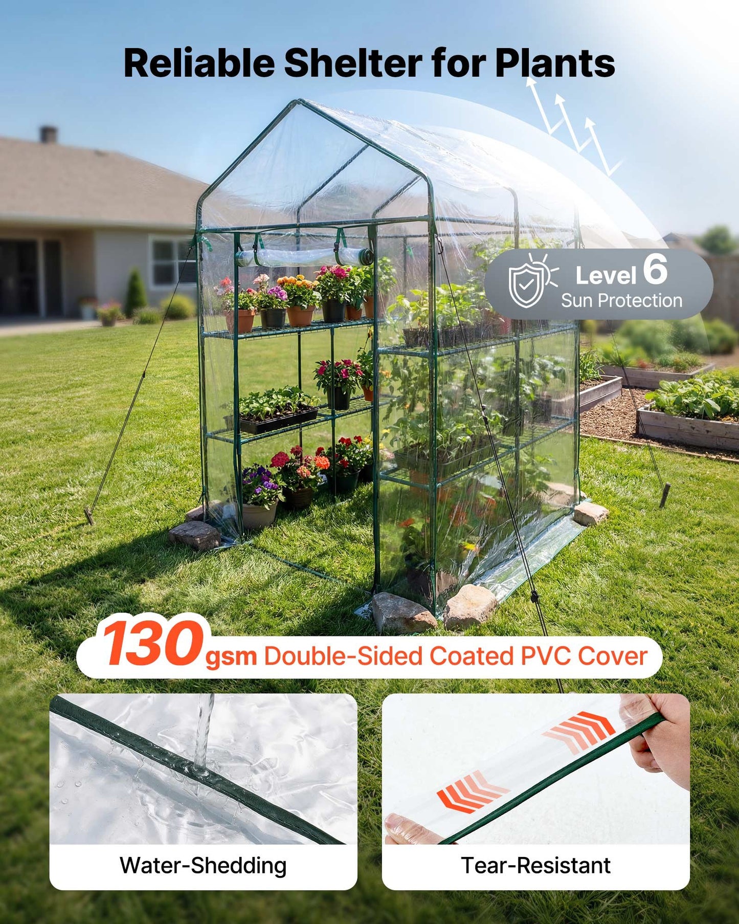 Walk-In Greenhouse with Shelves - 54x54x77.2 in, Steel Frame, Waterproof Cover