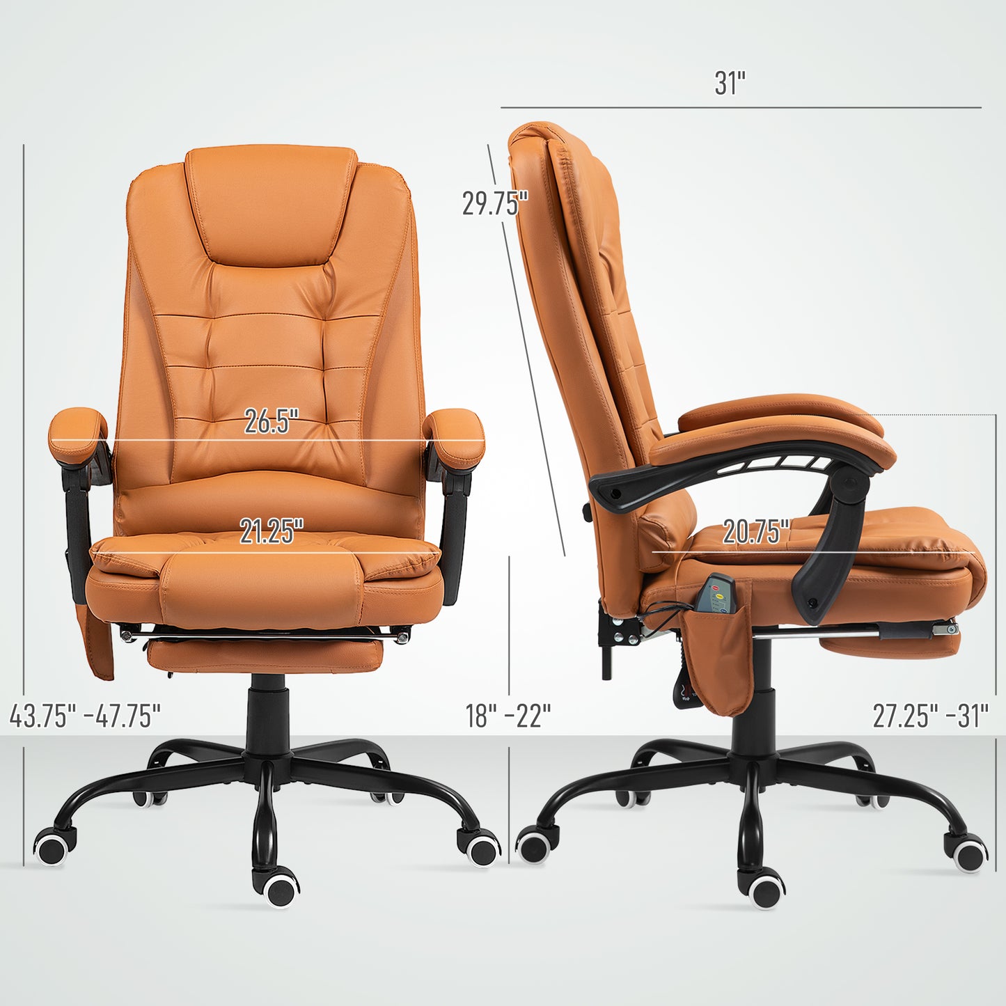 Vibrating Massage Office Chair with Lumbar Support & Footrest - Light Brown