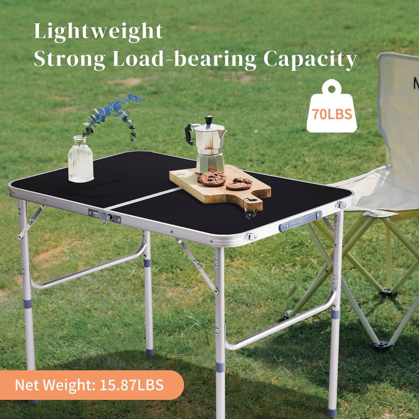 3ft Aluminum Folding Table - Portable Outdoor Picnic Desk - Black
