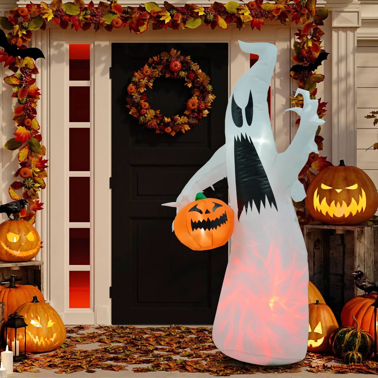 Inflatable Halloween Ghost Decoration with LED Lights - White
