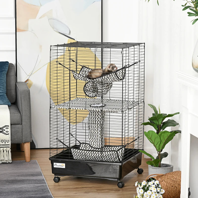 Small Animal Cage with Wheels for Ferrets & Small Pets, Black 635x180x660mm