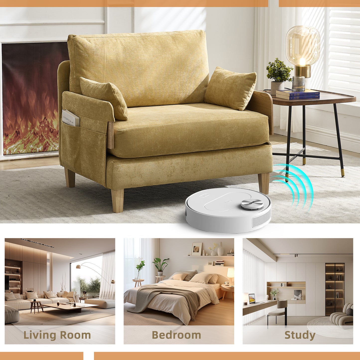 Foldable Sofa Bed Recliner - 3-in-1 Convertible Sleeper, Mustard Yellow