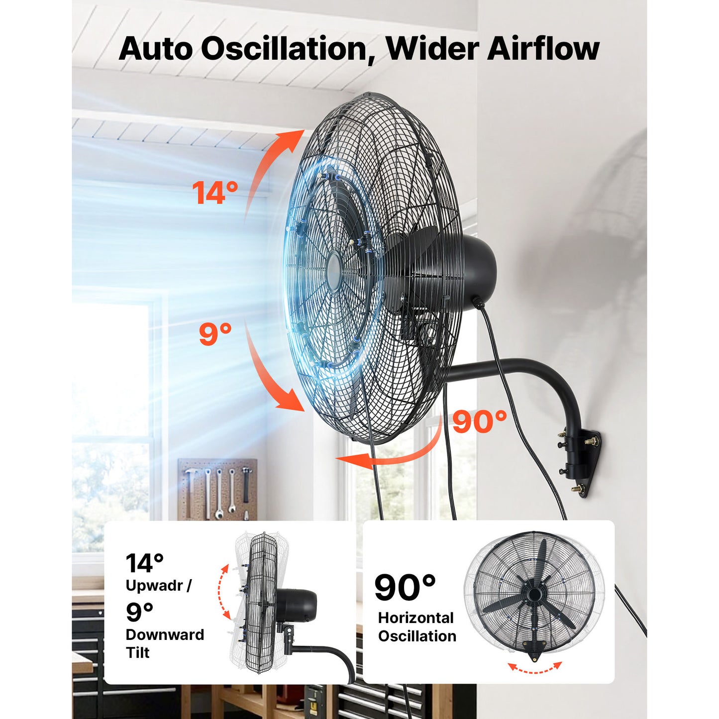 24-Inch Wall Mount Fan with Oscillation and Mist - Industrial & Commercial Use