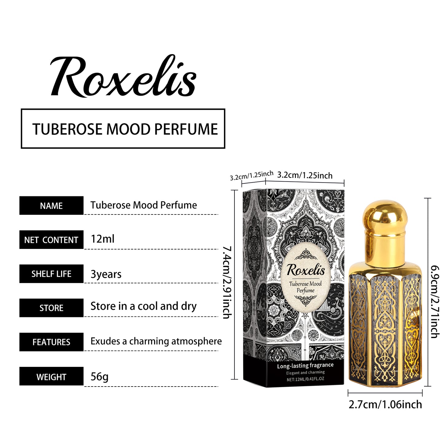 Tuberose Mood Roll-On Perfume Oil - 12ml Arabian Style Floral Fragrance