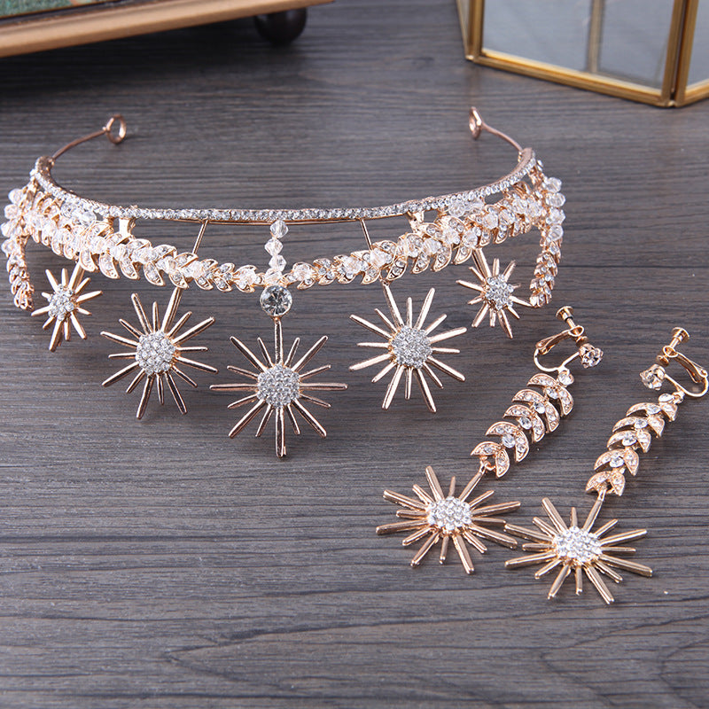 Gold Wedding Crown Hair Band Set