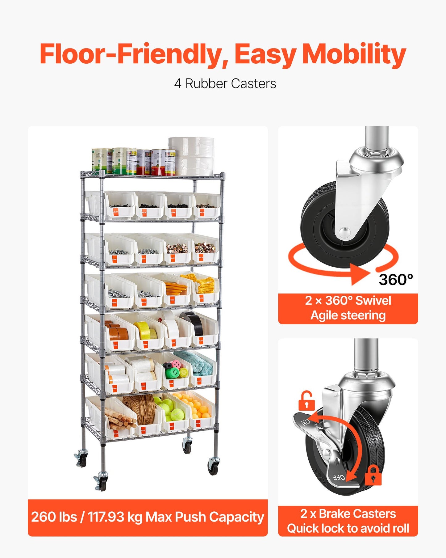 7-Tier Rolling Storage Bin Rack with 24 Small Bins for Garage & Workshop