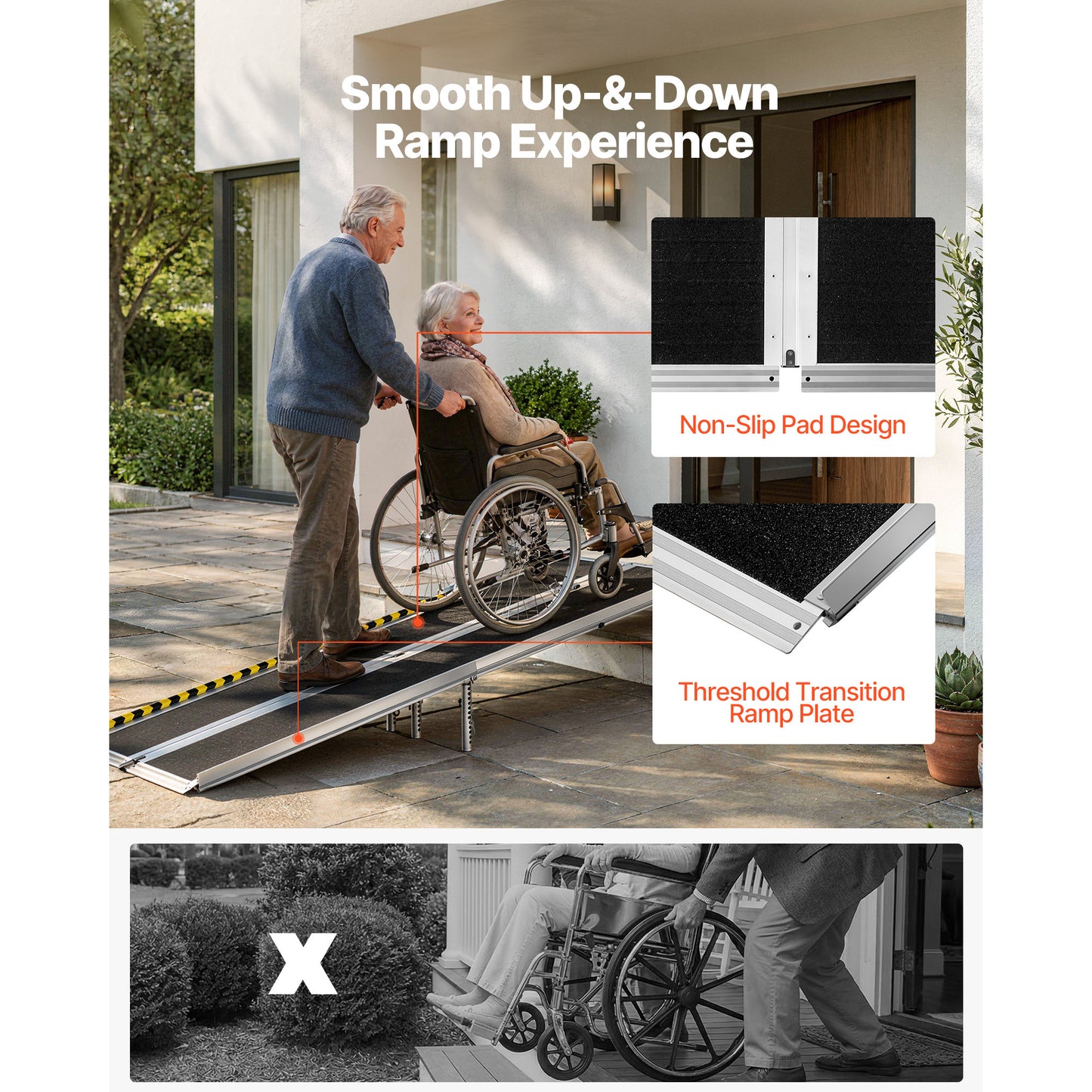 7ft Non-Slip Aluminum Folding Wheelchair Ramp - 800 Lb Capacity for Home & Entry