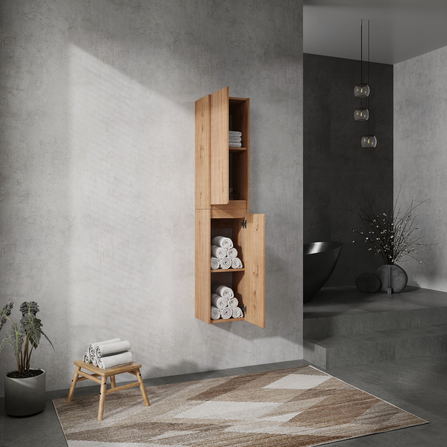 12 Bathroom Side Cabinet, 2-Soft Close Doors, Float Mounting Design,