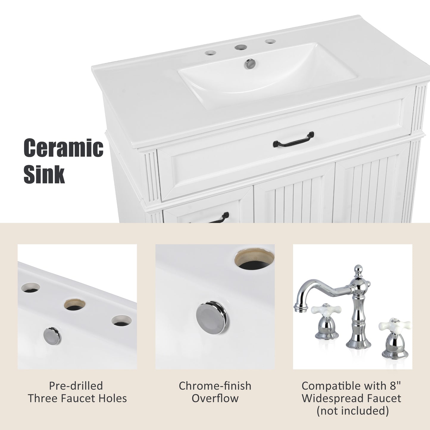 36" Bathroom Vanity with Sink and Drawers - White