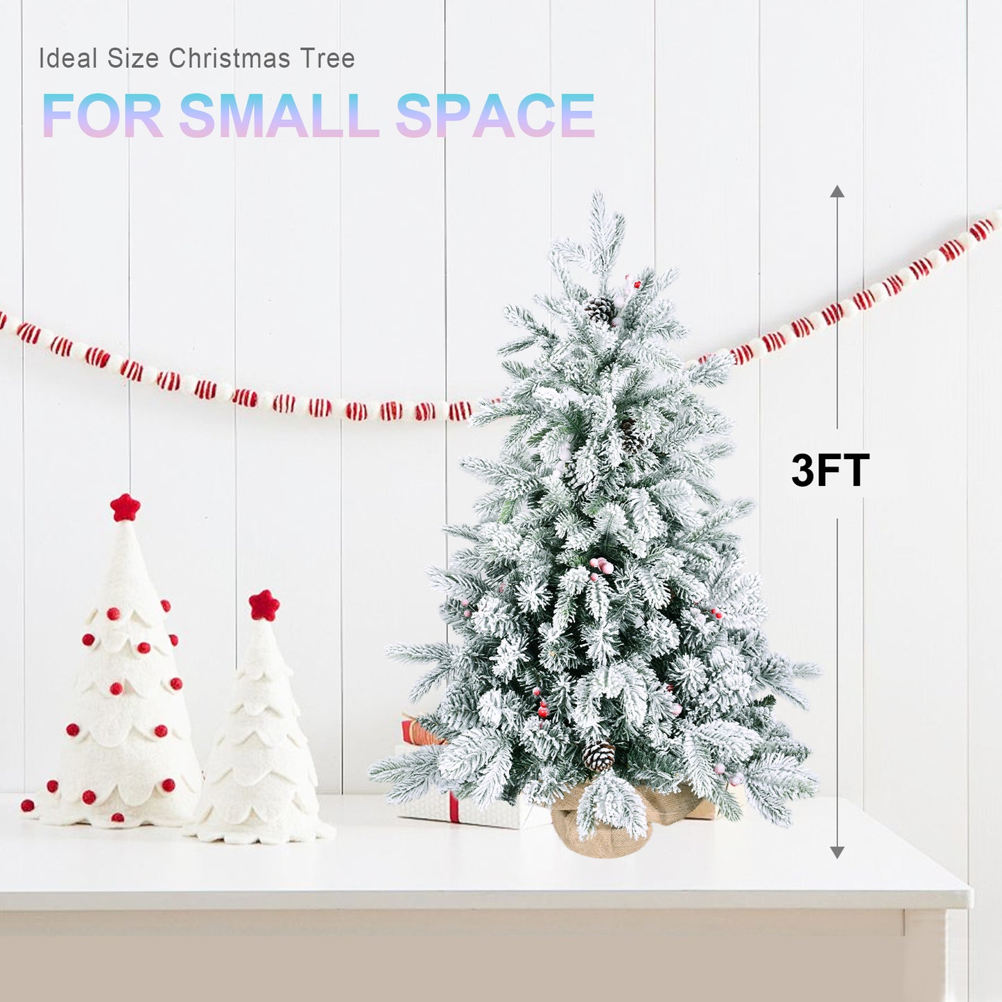 3ft Snow Flocked Artificial Christmas Tree with Pine Cones & Berries