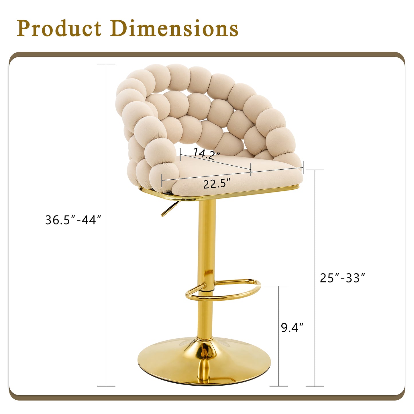 Set of 2 Beige Velvet Bubble Bar Stools with Gold Legs