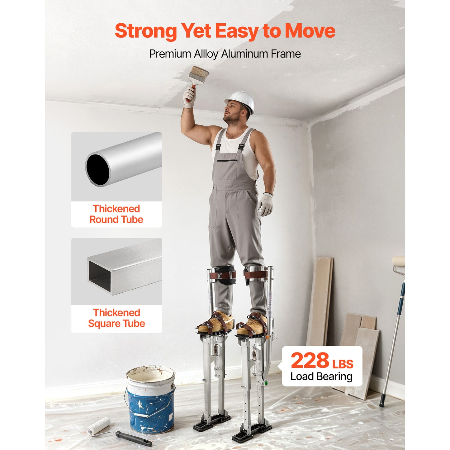 Adjustable Aluminum Drywall Stilts 16.1–24.1 In Load Capacity 228 Lbs Non-Slip Feet