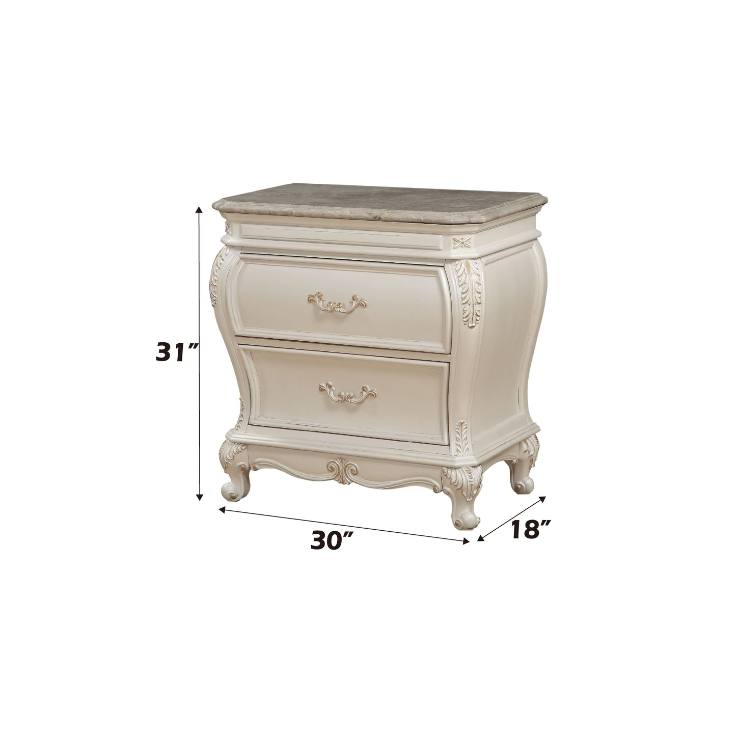 Elegant Pearl White Nightstand with Granite Top