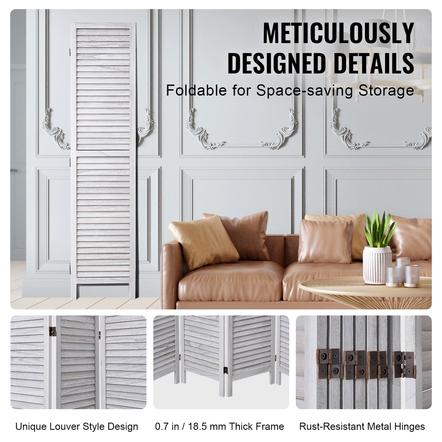 Wood Room Divider - 8 Panel Folding Privacy Screen, 66.9" Tall