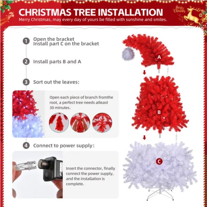 6 FT Pre-lit Santa Hat Style Christmas Tree - Festive Decoration