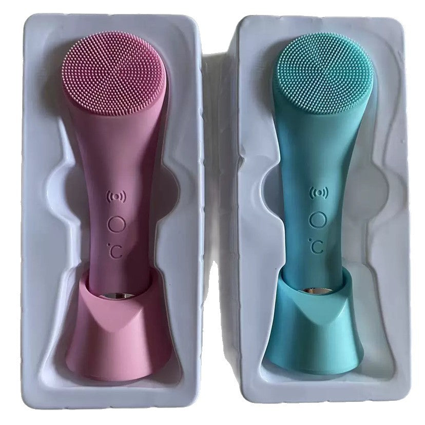 Facial Cleanser Vibration Heating Device 2-in-1 Electric Silicone