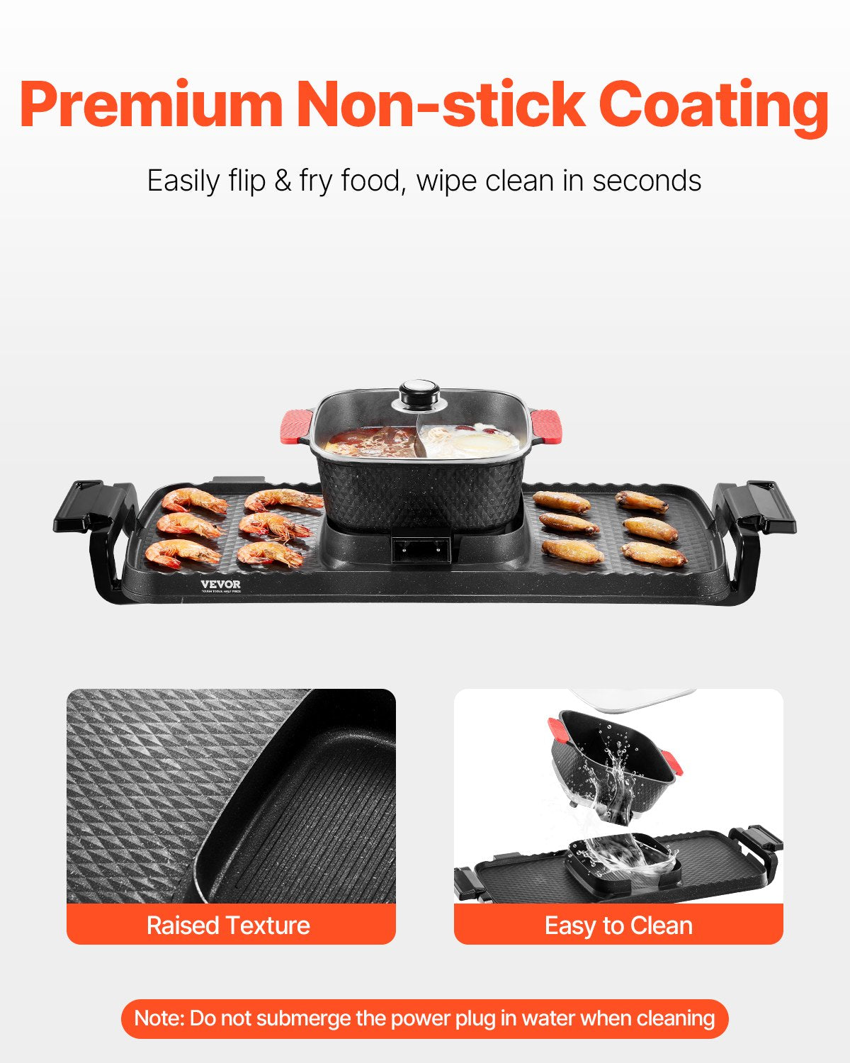 2300W Electric Hot Pot with Grill 2-in-1 Smokeless Cooking Pan - Black