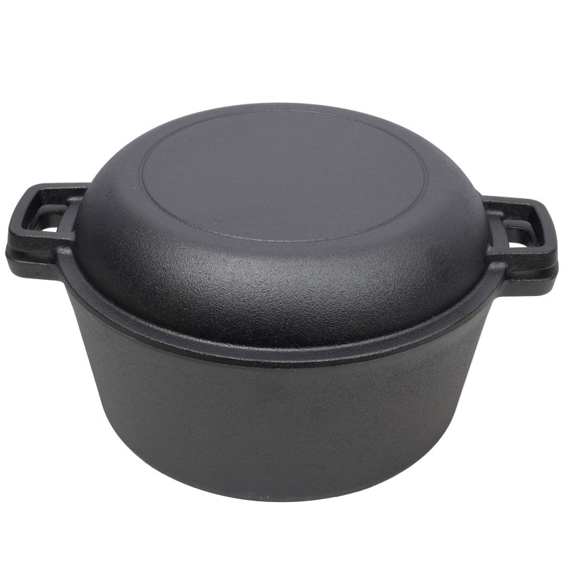 Pre-Seasoned Cast Iron Dutch Oven with Dual Handles - Black