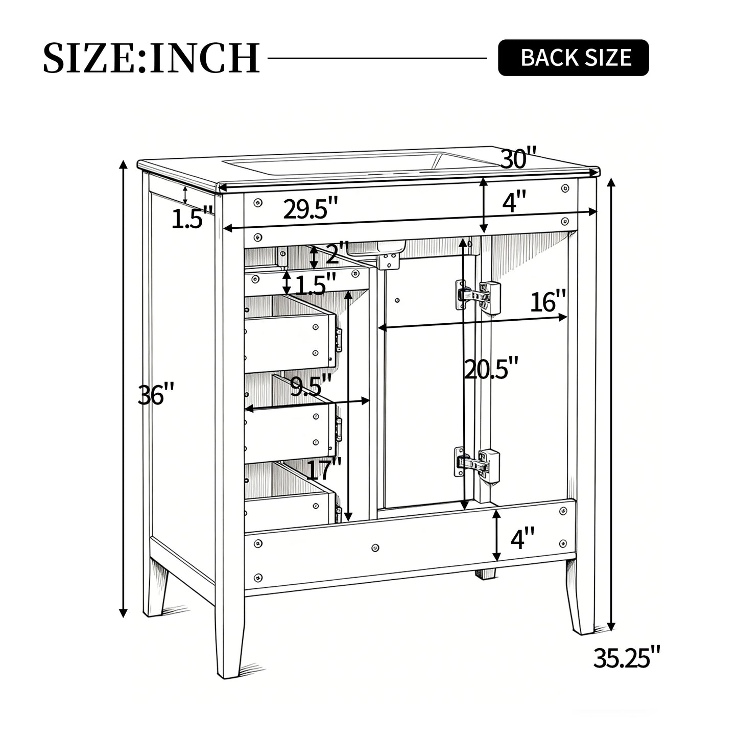 30" White Bathroom Vanity with Ceramic Sink & Soft-Close Drawers