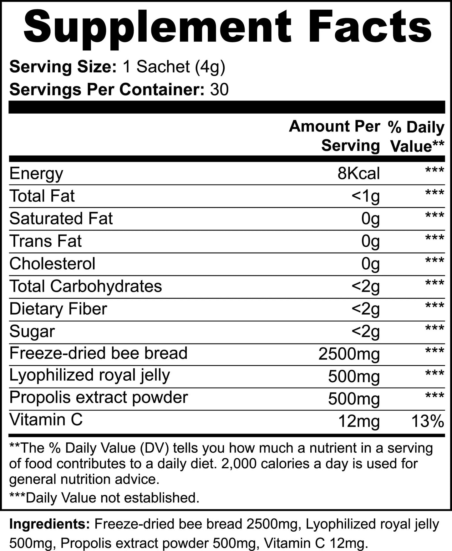 Bee Pearl Powder Supplement - Immune & Skin Support with Royal Jelly - 30 Pack