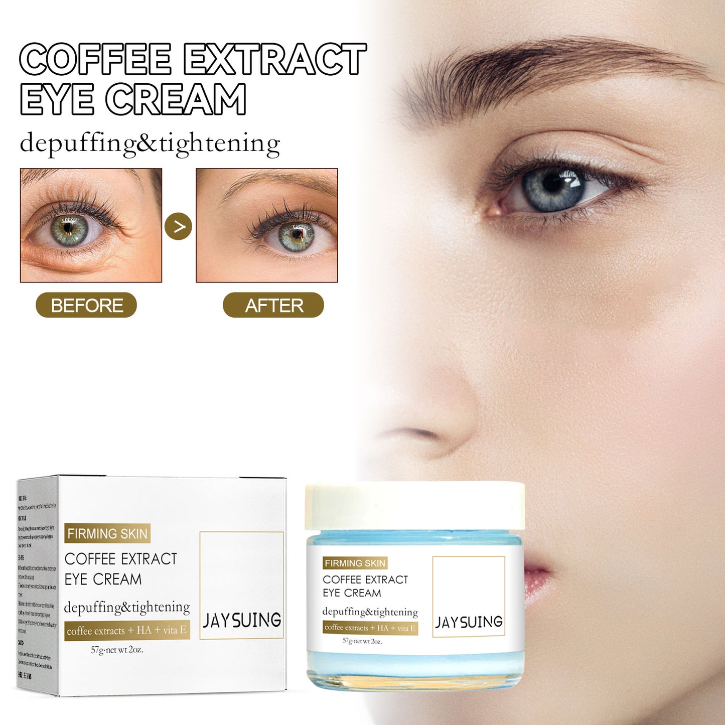 Coffee Firming Eye Cream for Dark Circles, Puffiness & Fine Lines