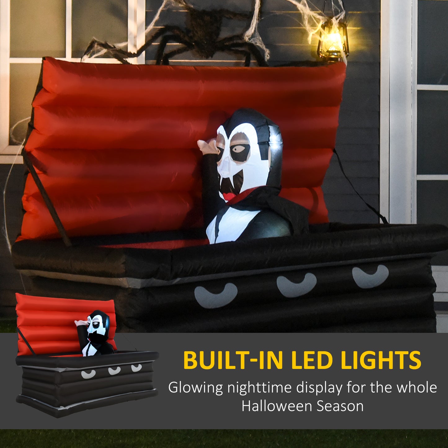 Vampire and Giant Coffin Halloween Inflatable Yard Decor - LED