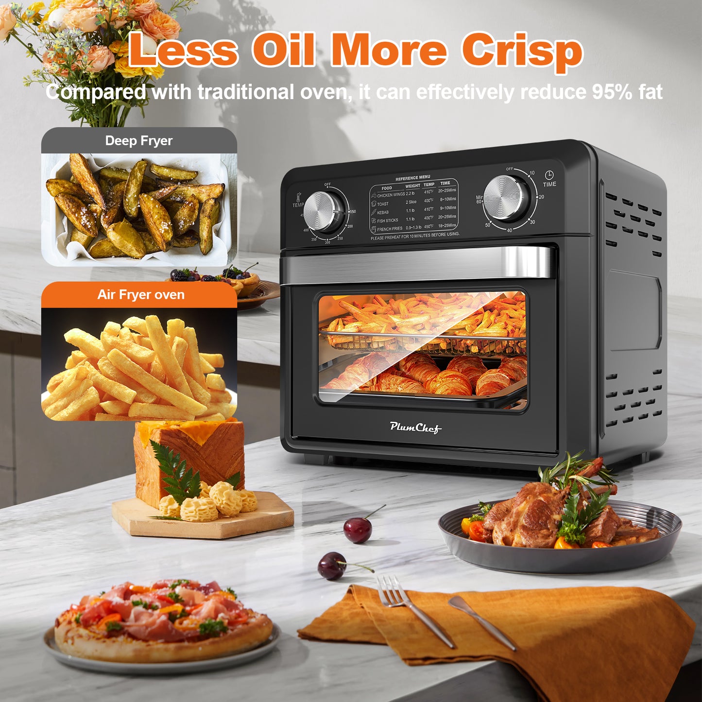 11QT Compact Air Fryer Toaster Oven - 1000W Countertop Kitchen Appliance, Black