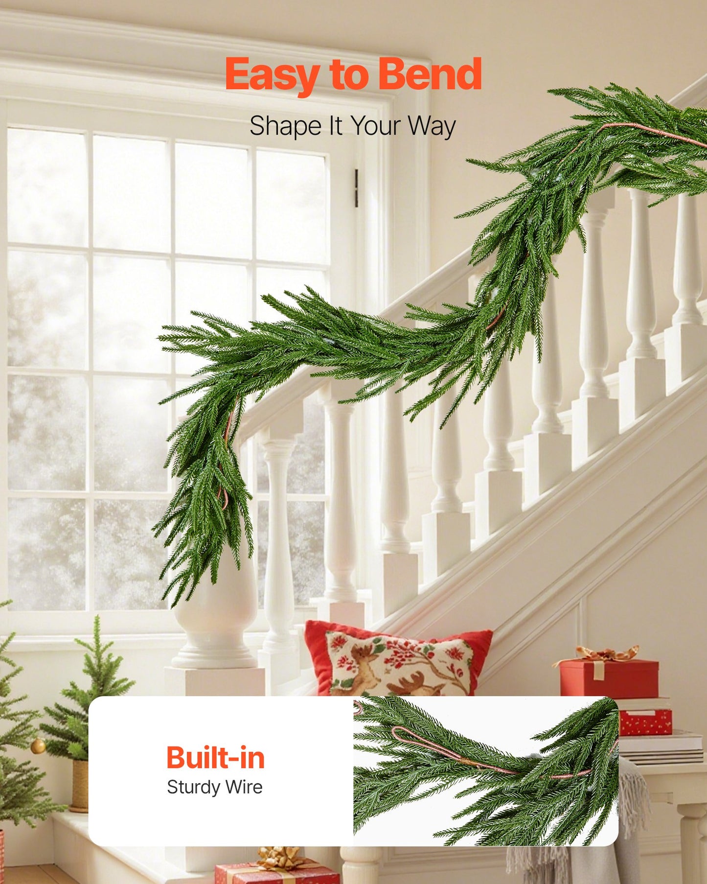 6Ft Artificial Norfolk Christmas Garland Green Holiday Decor for Fireplace